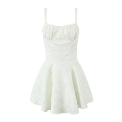 Jacquard Satin Ruched Bra Corset style Ball Gown White Mini Dress