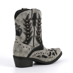 Western Embroidered Block Heel Boots
