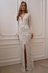 Lace Plunge Neck Maxi Dress