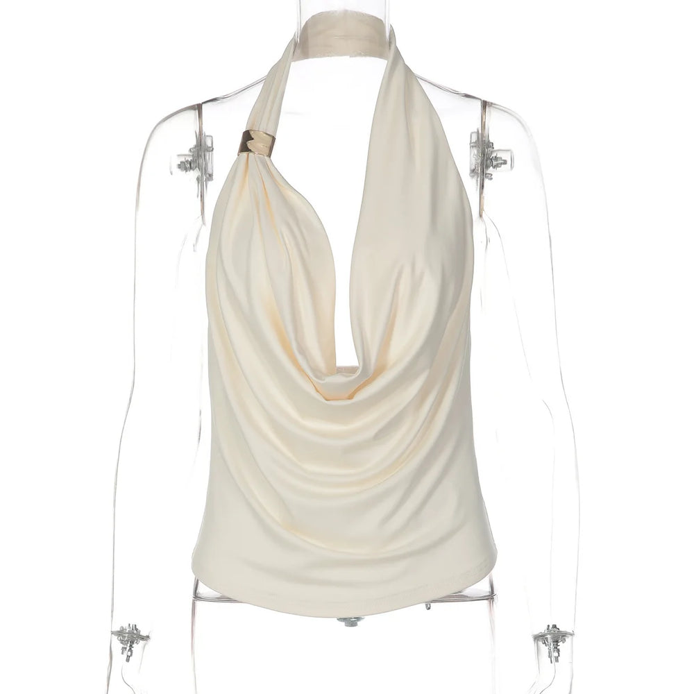 White halter top on a mannequin against a white background