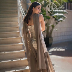 Satin Scarf Neck Ruched Maxi Dress