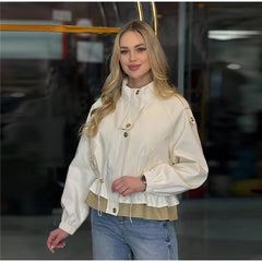 Beige drawstring waist jacket with epaulet detail