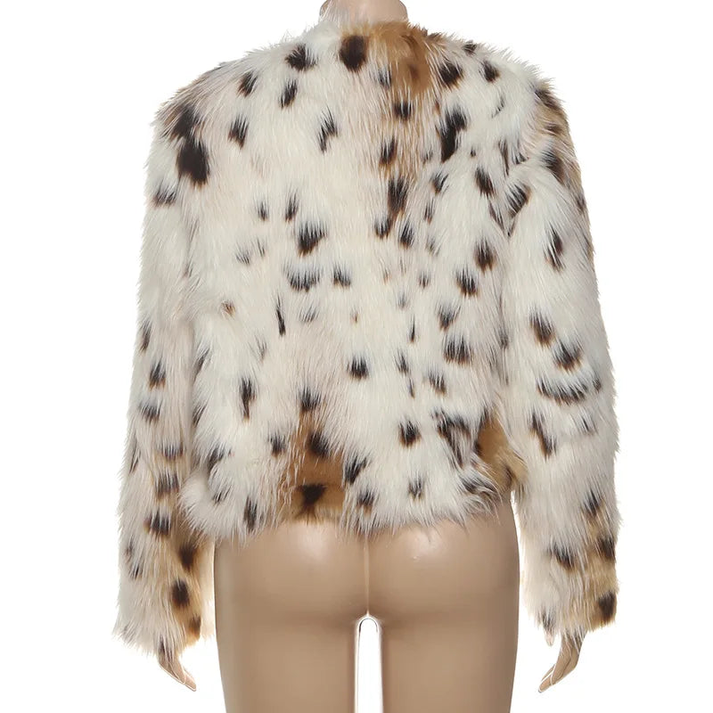 Faux fur jacket with a spotted pattern on a mannequin 
