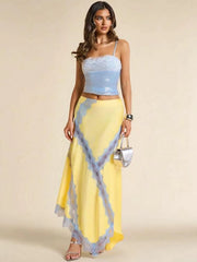 Satin Lace Patchwork Maxi Skirt