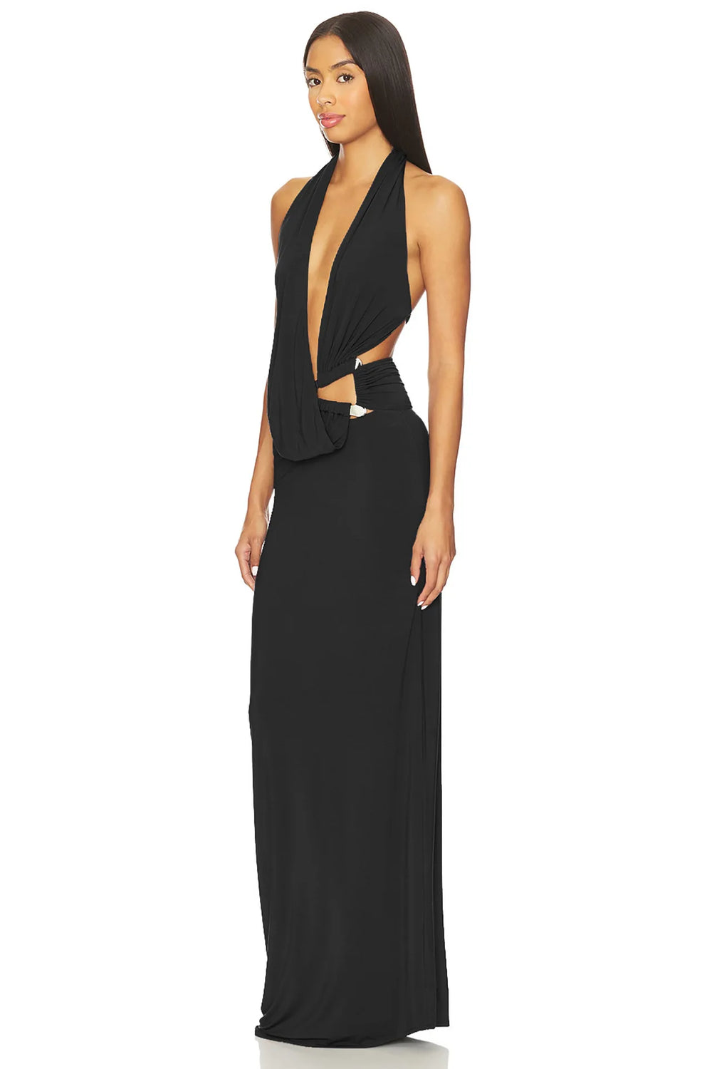 Black halter neck cutout maxi dress