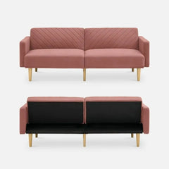 Pink futon sofa bed couch, convertible design, U.S. Origin.

