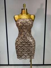 Strapless Sequin Scallop Mini Dress