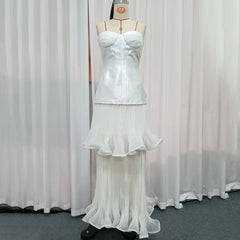 White Strapless Tiered Pleated Maxi Gown