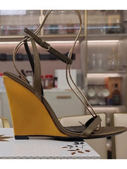 Wedge Gold Heel Ankle Strap Sandal