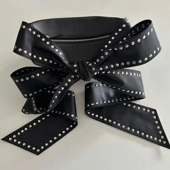Rivet Black Bow Lace-up Zipper Bag