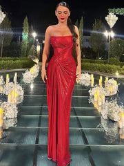 Woman wearing an Off-shoulder Red Thigh High Split Dress