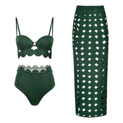 Embellished Trim Swimwear and Cutout Skirt