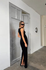 Black Velvet Tank U-Neck Maxi Dress