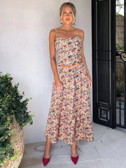 Floral Print Tank Top Long Skirt Two Piece Set