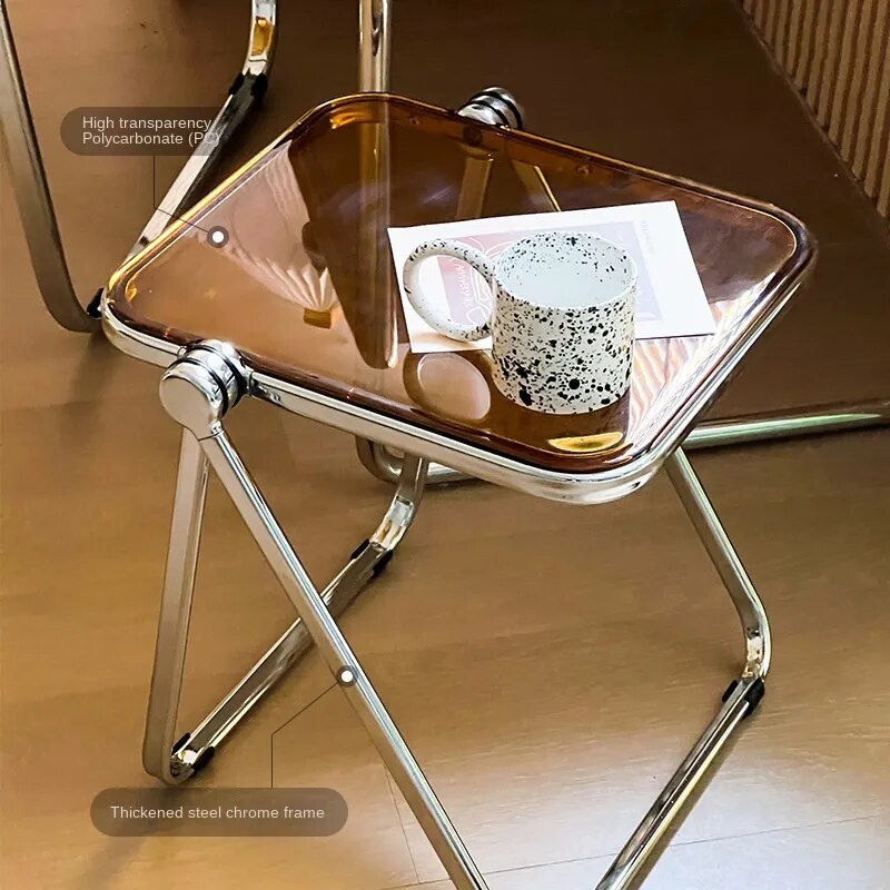 Transparent Folding Metal Corner Table Square Side Table