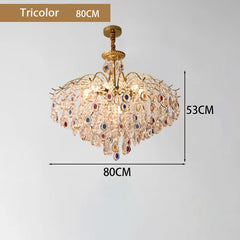 Chandelier with dimensions labeled on a gray background- tricolor 80 cm