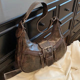Retro Belt Design PU Leather Shoulder Bags for Women