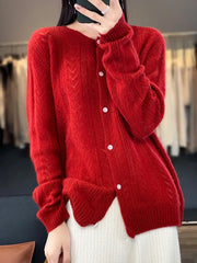 Wool Cardigan O-neck Sweater Long Sleeve Knitwears Pullover