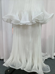 White Strapless Tiered Pleated Maxi Gown