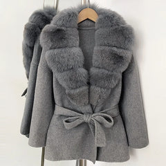 Faux Fur Trim Belted Jacket