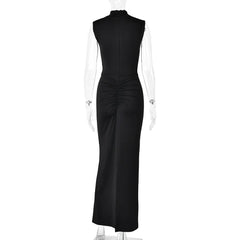 Mock Neck Sleeveless Ruched Detailing Maxi Dress