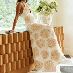 Shell print halter neck maxi dress side view