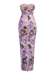 Strapless Sequin Embroidery Floral Sheath Maxi Dress