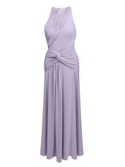 Lavender Halter Neck Draped Waist Maxi Dress