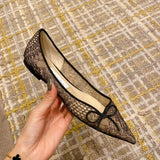 Women Pointed Lace Bow Mesh Banquet Dress Shoes