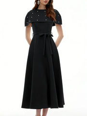Embellished Cape A-Line Midi Dress
