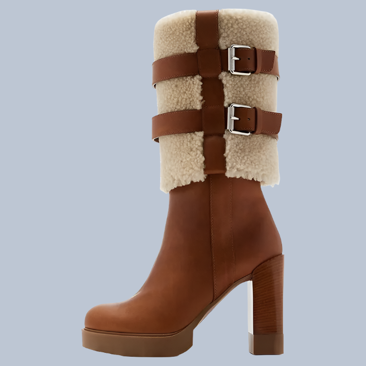 Brown Suede Round Toe Mid-Calf Booties Golden Atelier