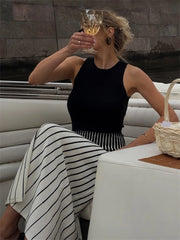 Colorblock Ribbed Knit Midi Dress