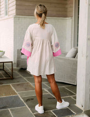 Floral Embroidered V-Neck Mini Dress
