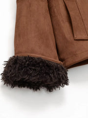 Close-up of shearling trim on jacket sleeve