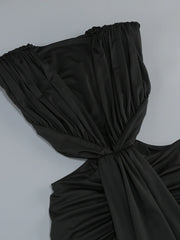 Draped Deep Neck Cut Out Folds Long Dress