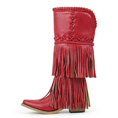 Fringed Pointed Toe Embroidered Cowgirl Boots
