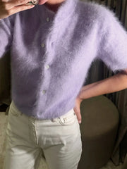 Mock Neck Puff Sleeve Fuzzy Top