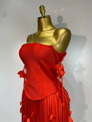 Strapless Tassel Trim Bodycon Mini Dress