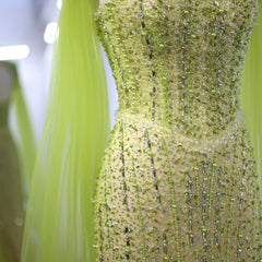 Beaded Mermaid Lime Green Evening Dress with Cape Sleeves