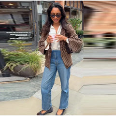 Plaid Knit Button Front Coat