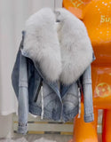 Denim Fur Collar Detachable Goose Down Filling Inner Lining Jacket