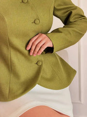 Stand Collar Peplum Hem Diagonal Buttoned Blazer