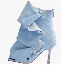 Peep Toe Pleated Snap Button Stiletto Heel Boots