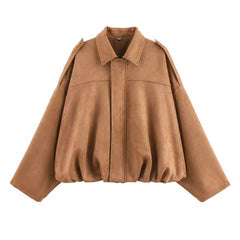 Faux Suede Cropped Bomber Jacket