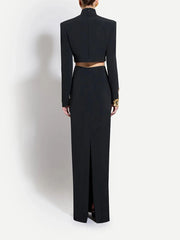 Embellished Turtleneck Cropped Top and Column Skirt Set - Top Detail