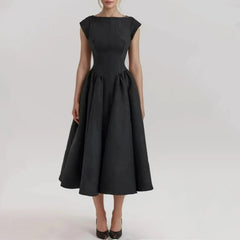 Black Short Sleeve Hollow Out Back Midi Dress