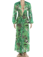 Tiger Print Deep V Maxi Dress