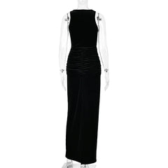 Black Velvet Tank U-Neck Maxi Dress