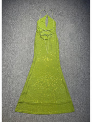 Green Rhinestone Halter Neck Maxi Dress