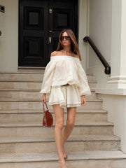 Off-shoulder lantern sleeve mini dress
